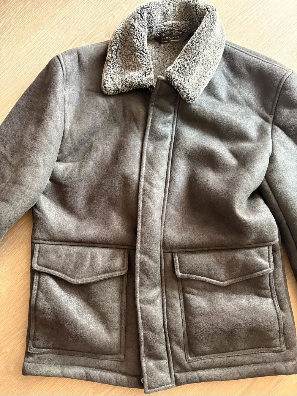 Zara Mens Gray Sherpa-Lined Coat